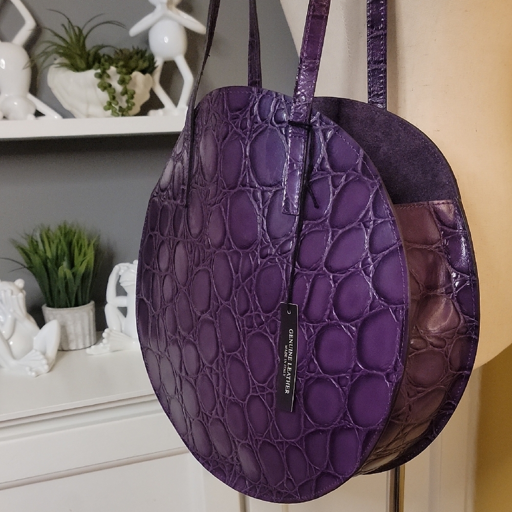 Purple Genuine Leather Croc-Embossed Shoulder Bag